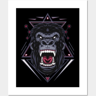 ferocious the gorilla head Posters and Art